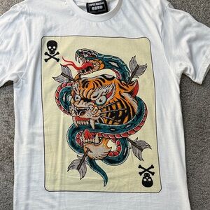 Ed Hardy White Graphic Tee with Tiger and Snake
